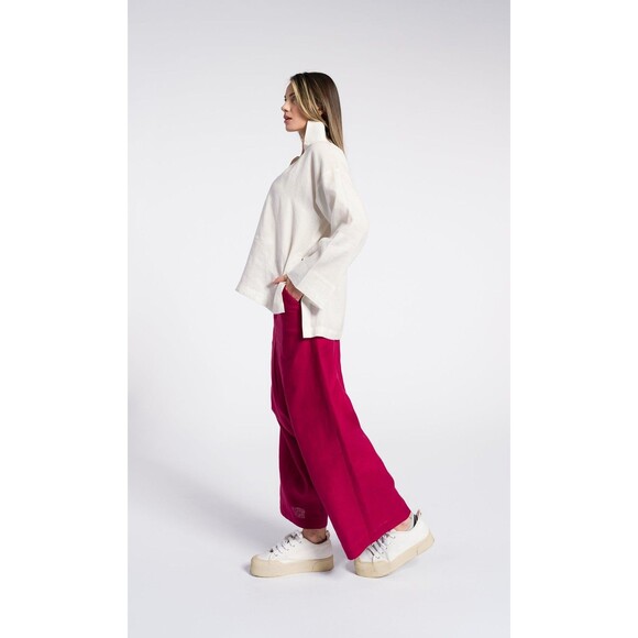 AAKASHA BOHO LINEN DROP CROTCH PANTS In White Small Art To Wear Lagenlook $155 - Picture 3 of 11